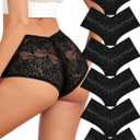 Sexy Underwear for Women Petal-soft Lace V-waisted Boy Shorts Cute Cheeky Ladies Panties Fashion Lightweight Lingerie 6 pack (Black, M)