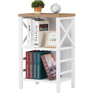 Small Bookcase,3 Tier Industrial Bookshelf with Metal Frame and Backboard,Low White Book Shelf,Small Book case for Small Spaces,Living Room,Bedroom and Home Office (3-Tier15.7"W x 11.8"D x 27.6"H)