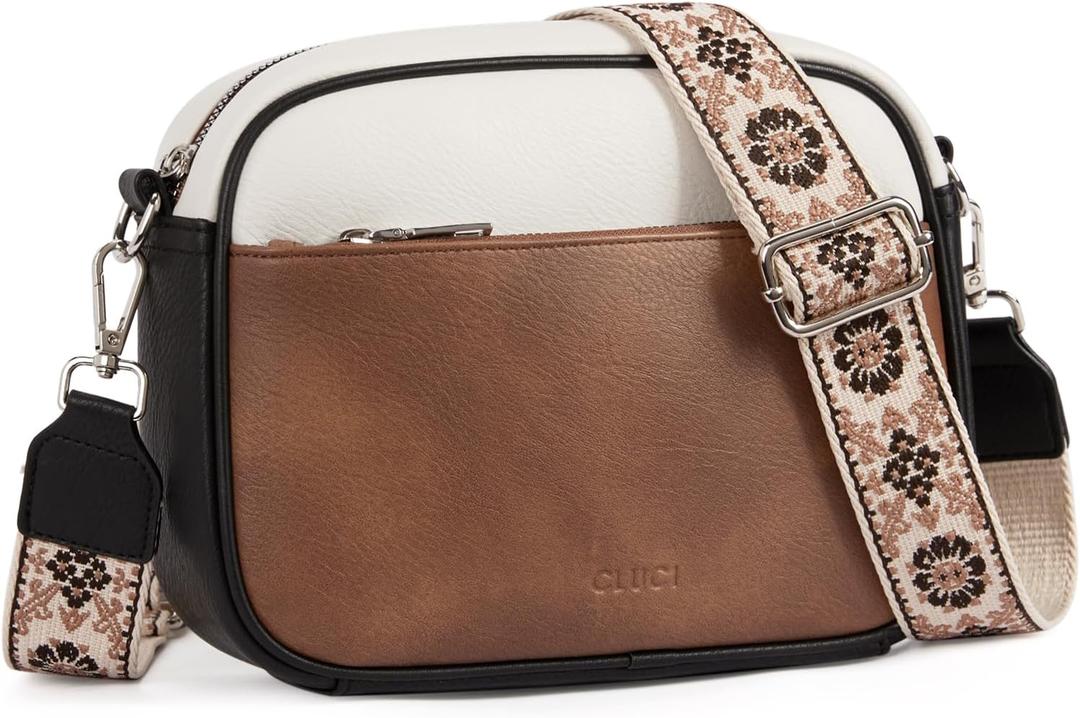 CLUCI Purses for Women Crossbody Bags for Women Cross Body Bag Crossbody Purse with Adjustable Wide Strap (1-4black With Brown and White)
