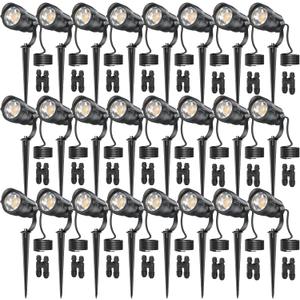 HIBOITEC Spotlights Low Voltage Landscape Lighting with Connectors 600LM 2900K Landscape Lights Kit 12-24V AC/DC IP65 Waterproof for House Yard Trees Garden Outdoor 24 Packs