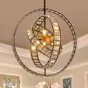18" Crystal Globe Sputnik Chandelier, 6-Light Black Gold Modern Adjustable Hanging Ceiling Pendant Light Fixture for Entryway Foyer Stairway Bedroom Dining Living Room Hallway