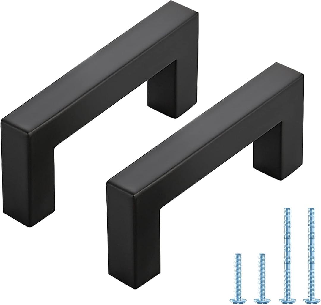 JOY DECOR 10 Pack Kitchen Cabinet Pulls with 3 Inch Hole Center, Matte Black Stainless Steel Cabinet Handles, Kitchen Drawer Pulls Hardware