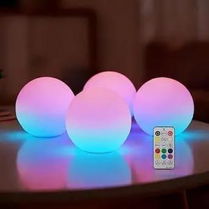4 Pack 3-inch Smart Sphere Night Light, Rechargeable LED Ball Lights, 16 RGB Color Change Mood Lighting, Waterpro Battery Ideal for Pool Bedroom Kids Room Party and Holiday Ambient Lighting