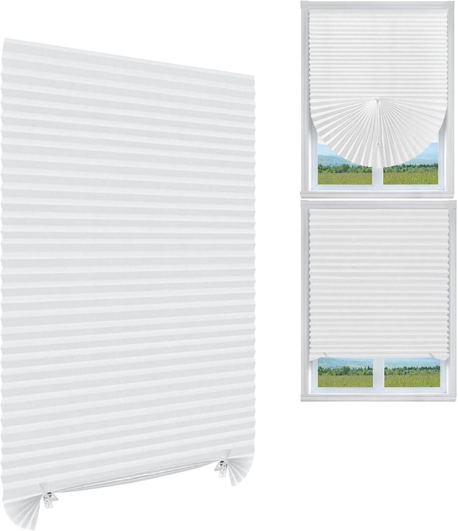 MALOKI Pleated Window Blinds,Temporary Window Shades Cordless Light Filtering Pleated Paper Shades Room Darkening Blinds for Home Bedroom Office Window - 24 Inch x 59 Inch (Fits Windows 15 in-24 in) (White - 1 Pack)