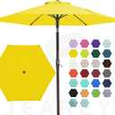 JEAREY 7.5FT Patio Umbrella Market Table Umbrella with 6 Sturdy Ribs, Push Button Tilt/Crank Outdoor Umbrella for Garden, Deck, Backyard, Pool and Beach,Yellow
