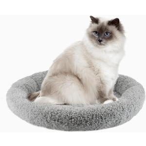 Round Cat Bed Washable Cat Donut Bed with Non-Slip Bottom Comfortable Soft Pet Bed for Indoor Cats/Gray Diameter: 15.75"