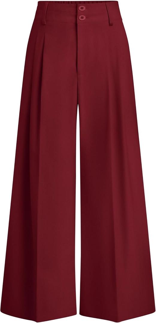 PRETTYGARDEN Womens Spring Wide Leg Palazzo Pants 2026 Trendy Loose Button High Waist Pleated Work Business Casual Trousers (Wine Red, X-Large)
