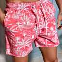 Verdusa Men's Leopard Swim Trunks Drawstring Waist Swimwear Summer Beach Shorts with Pockets (XL)
