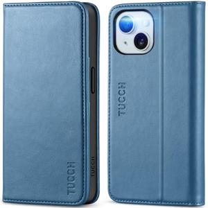 TUCCH Case for iPhone 15 Wallet Case 6.1", Kickstand PU Leather Folio Cover with RFID Blocking 3 Card Slots, Stand Book Design [Shockproof TPU Interior Case] Compatible with iPhone 15 2023, Light Blue