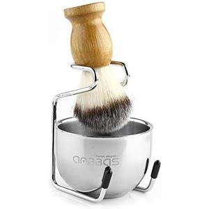 Anbbas 4in1 Badger Hair Shaving Brush Set, with Goat Milk Soap Refill,Stainless Steel Stand Holder and Soap Bowl,Perfect for Men Gift Baber Style Wet Shave