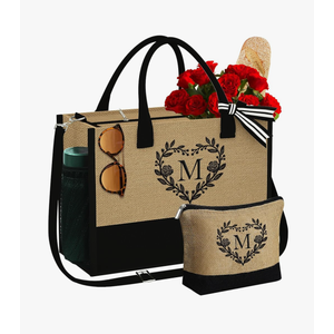 YOOLIFE Personalized Gifts for Mom, Gifts for Women Personalized Initial Beach Tote Bag for Women Birthday Gift for Friend Teacher Sister Mom Daughter Grandma Birthday Gift Letter M