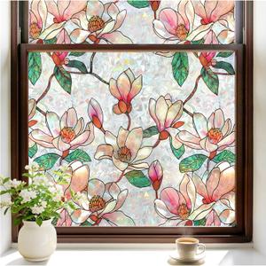 rabbitgoo Stained Glass Window Privacy Film, Magnolia, 23.6" x 78.5"