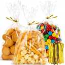 Gewutho 100 Pack Cellophane Bags, 6×10-Inch Clear Cellophane Gift Bags with 100 Gold Twist Ties Included, Plastic Packaging Bags Ideal for Wrapping Cookies, Candies, Party Favors, and Popcorn