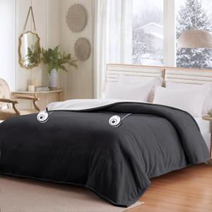 Sealy Electric Blanket Queen 84"*90",Super Cozy Flannel to Sherpa Reversible Heated Blanket Queen Size with 10 Heating Levels & 1-12 Hours Auto Off Overheating Protection Machine Washable,Charcoal