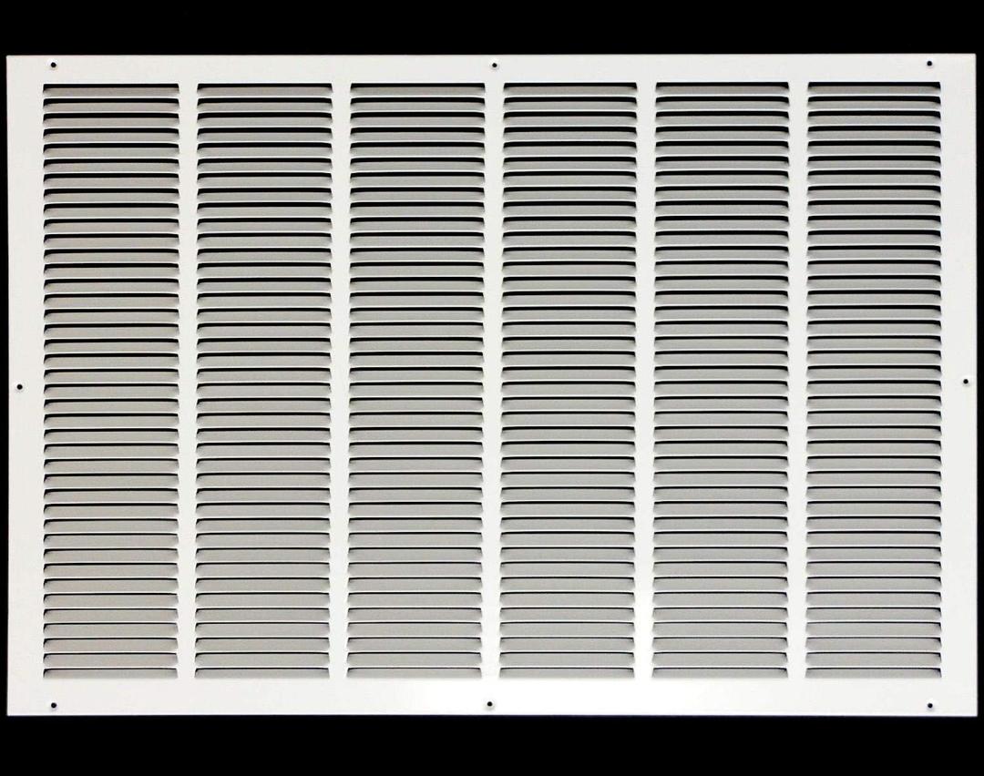 HVAC Premium 30'' x 24'' [Duct Opening] Flat Stamped Steel Return Air Grille - Sidewall and Ceiling - HVAC Vent Duct Cover - White [Outer Dimensions: 31.75''w X 25.75''h]