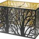 Metal Large Rectangular Lampshade For Table Lamp Floor Lamps,8"14"9" Black Outside Gold Inside Replacement Forest Rectangle Lamp Shade Spider Fitter