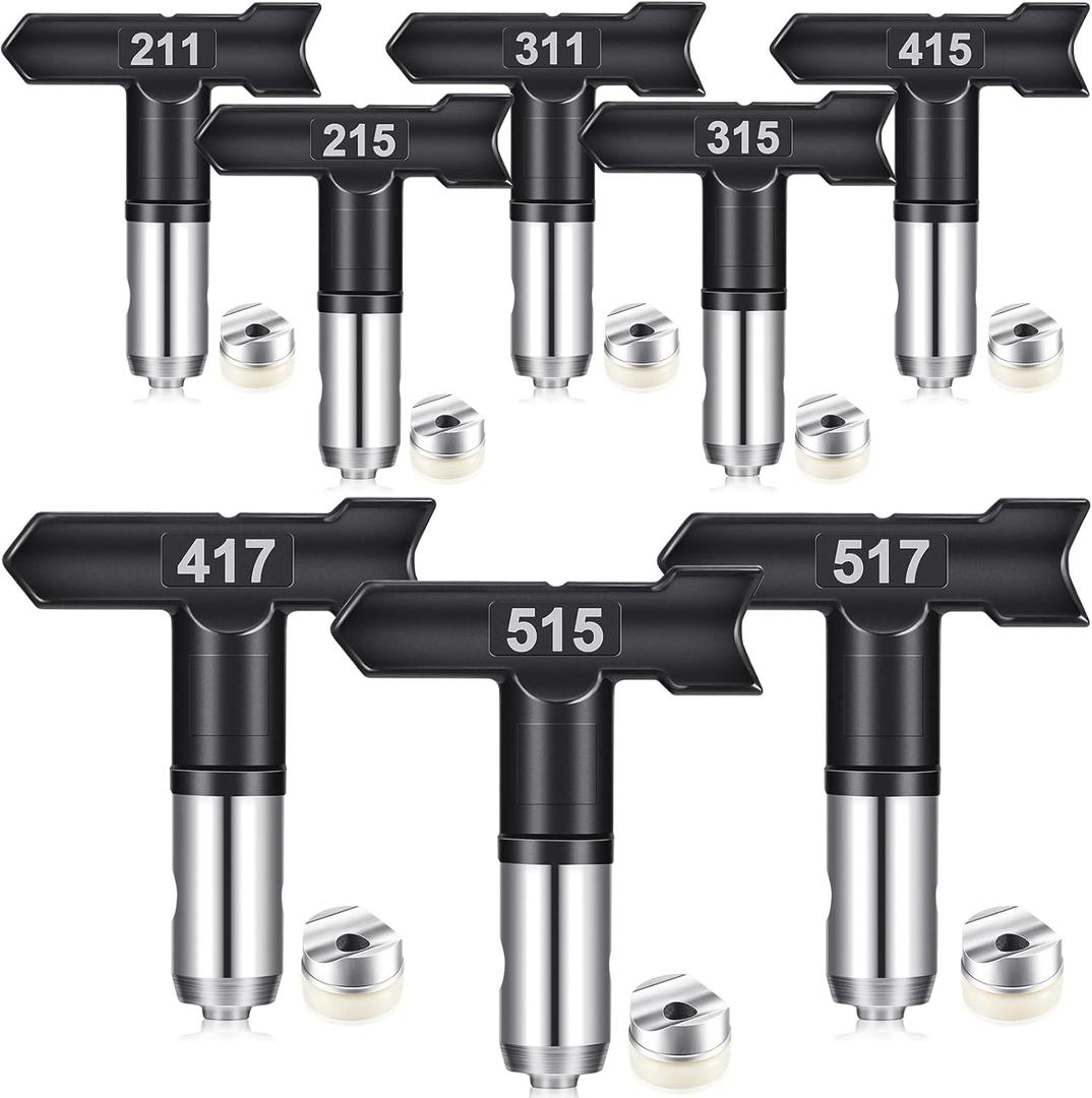 8 Pcs Spray Tips for Paint Reversible Airless Spray Nozzles Machine Part Guns for Homes Buildings Painting Decks Fences(211, 215, 311, 315, 415, 417, 515, 517)