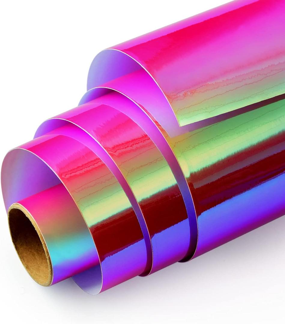 Holographic Opal Vinyl roll 12" x 5ft,Permanent Vinyl,SHOYISI Permanen Adhesive,for All Kinds of Cutting Machines(Rose Red)