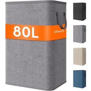 Lifewit 80L Large Tall Laundry Hamper, Collapsible Laundry Basket with Handles, Foldable Clothes Hampers for Laundry, Portable Dirty Clothes Hamper for Dorm College Bedroom Bathroom, Light Gray