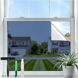 rabbitgoo One Way Privacy Window Film Window Tint for Home with Tools, UV Blocking Heat Control Static Cling No Glue, Daytime Privacy See Out Not in, 17.5 in X 6.5 Feet, Blue Silver