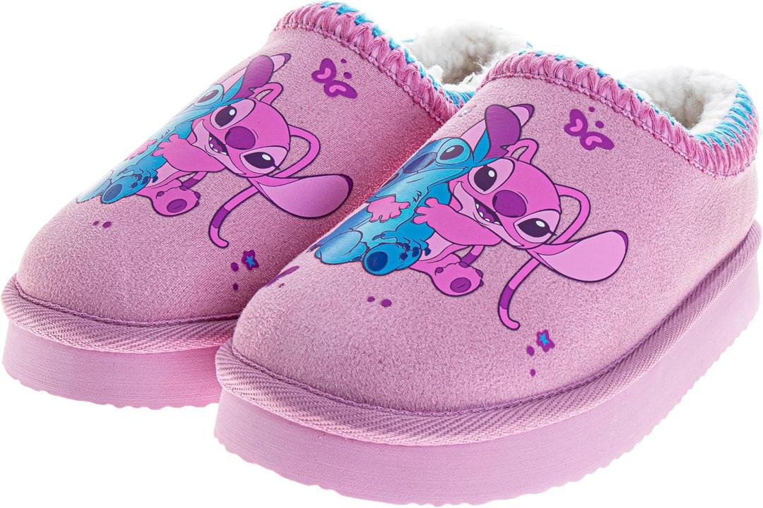 Josmo Cars Lightning Mcqueen Lilo Stitch Clog Slippers for Boy Girl Stitch and Angel Fur Lined Clogs Comfort Warm Soft Plush Lightweight House Shoes- Size 5-10 Toddler 11-13 Little Kid 1-5 Big kid (Purple Pink)