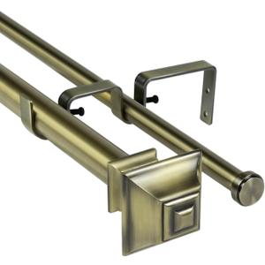1-inch 5-8 inch Double Drapery Curtain Window Rod Set Antique Brass 48"-84