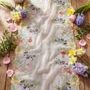3 Pcs Floral Table Runner 13 x 72 Inch Embroidery Tulle Spring Wildflower Table Runner Seasonal Spring Kitchen Dining Gauze Decoration for Wedding Baby Shower Birthday Party
