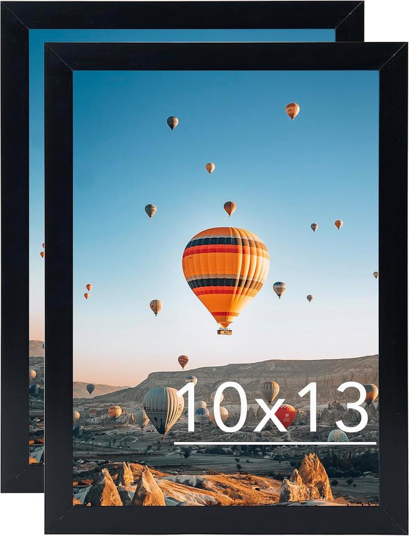 10x13 Black Picture Frame Set of 2, Horizontal and Vertical Formats for Wall Hanging, 10 x 13 Wall Gallery Poster Photo Frames with Shatter Resistant Plexiglass, 2 Pack, Black