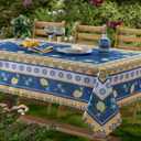 Home Bargains Plus Rectangle Fabric Tablecloth, 60 x 120 Inch, Blue Lemon Garden, Indoor Outdoor Stain and Water Resistant Fabric Table Cloth, Mediterranean Orchard