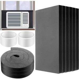 Pangda 6 Pcs 17 x 9 x 7/8 Inch Window Air Conditioner Insulated Foam Panels Insulation Winter Ac Side Surround Panels Kit with Top Seal Strip for Summer and Winter Indoor (Black)