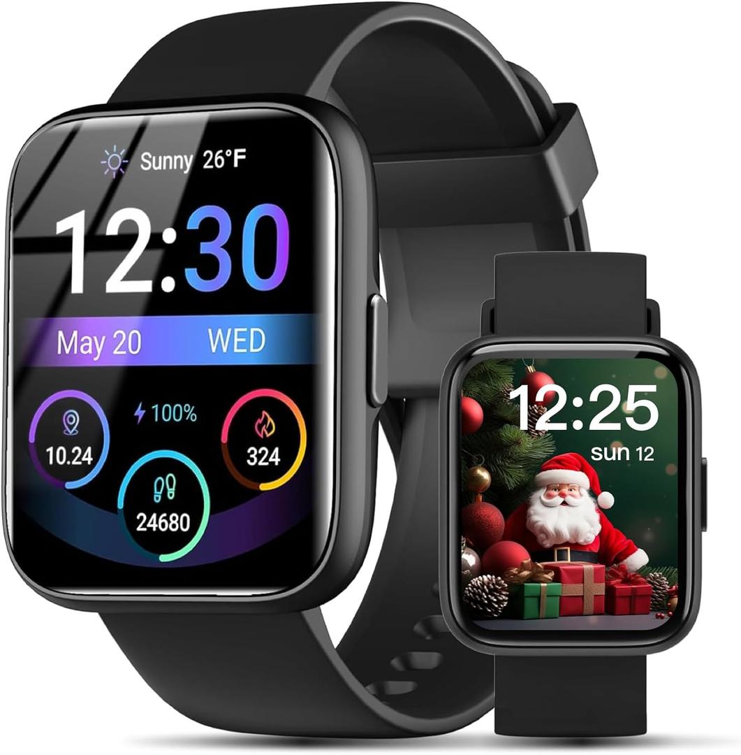 Smart Watches for Men Women - 1.83" HD 2025 Fitness Tracker with 100 Sports Modes, Heart Rate/Sleep Monitor, Bluetooth Call & Music Control IP68 Waterproof for iPhone/Android (Black)