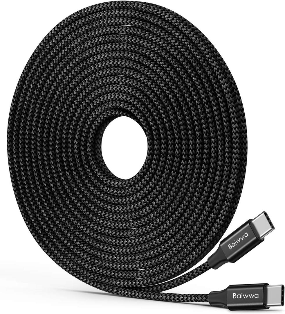 Baiwwa USB C to USB C Cable 20ft, Long USB Type C to Type C Cable 60W PD Fast Charger Cord Braided Compatible with Samsung Galaxy S21 S21+ S20 FE S20 Ultra, Pixel, Pad Pro/Air, MacBook Pro/Air