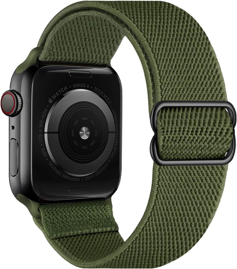 OXWALLEN Stretch Solo Loop Band Compatible with Apple Watch Series 11/10/9/8/7/6/5/4 SE 3/2/1 42mm 41mm 40mm 38mm, Adjustable Elastic Nylon Braided Sport Strap for iWatch Women Men, Military Green
