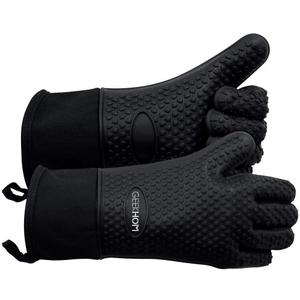 GEEKHOM BBQ Gloves, Grilling Gloves Heat Resistant Oven Gloves, Kitchen Silicone Oven Mitts, Long Waterproof Non-Slip Pot Holder for Barbecue, Cooking, Baking, Black (One Size Fits Most)