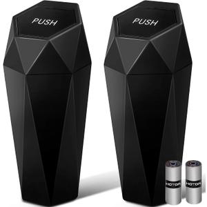 HOTOR Car Trash Can with Lid - 2 Pack, Car Accessories for Interior, Leakproof Vehicle Garbage Can with 30 Attached Trash Bags, Multipurpose Organizers and Storage for Home, Office, Black