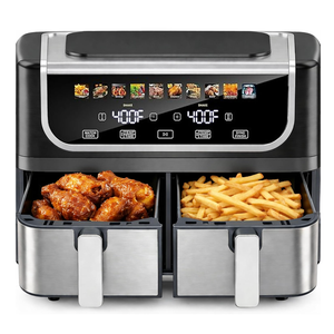 Simple Deluxe 9.5-Qt Dual Basket Air Fryer, 10-in-1 Digital Preset 1700W Airfryer, Sync Cook, Independent Temp Control, Shake Reminder, Nonstick Basket, Black