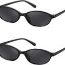 Tsctswk 2 Pack Retro Oval Sunglasses for Women,90s Chic Cat Eye Lightweight Trendy UV protection Sun Glasses for Womens (Black Frame/Grey Lens + Black Frame/Grey Lens)