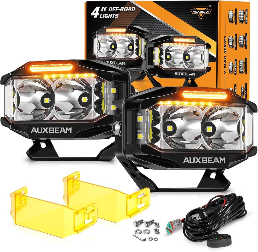 Auxbeam V-MAX Series LED Light Pod, 270 Side Shooter LED Offroad Lights with Amber DRL, 4 Inch Auxiliary Ditch Light for Truck ATV Jeep Ford