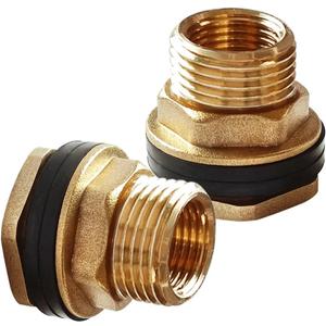 2PCS Solid Brass Bulkhead Fitting 3/4Female x 1Male Double Threaded Bulkhead Water Tank Connector