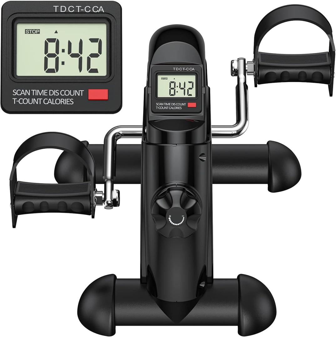 Mini Exercise Bike, Under Desk Bike Pedal Exerciser for Arm/Leg Exercise, Adjustable Resistance with LCD Screen Display for Home/Office Workout (VC-BLACK)