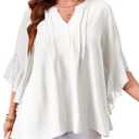 SCOMCHIC Women's Plus Size Blouse 3/4 Sleeve V Neck Chiffon Dressy Casual Shirts Business Work Office Tunic Tops XL-5XL (White)