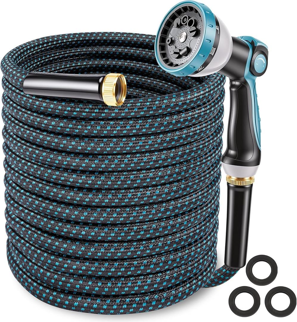 Non-Expandable Garden Hose – Ultra Lightweight & Leak-Proof Kink-Free Water Hose with 10-Function Spray Nozzle – Wear-Resistant Hybrid Hose for Yard, Lawn, Car Wash & Outdoor Use - 20Ft