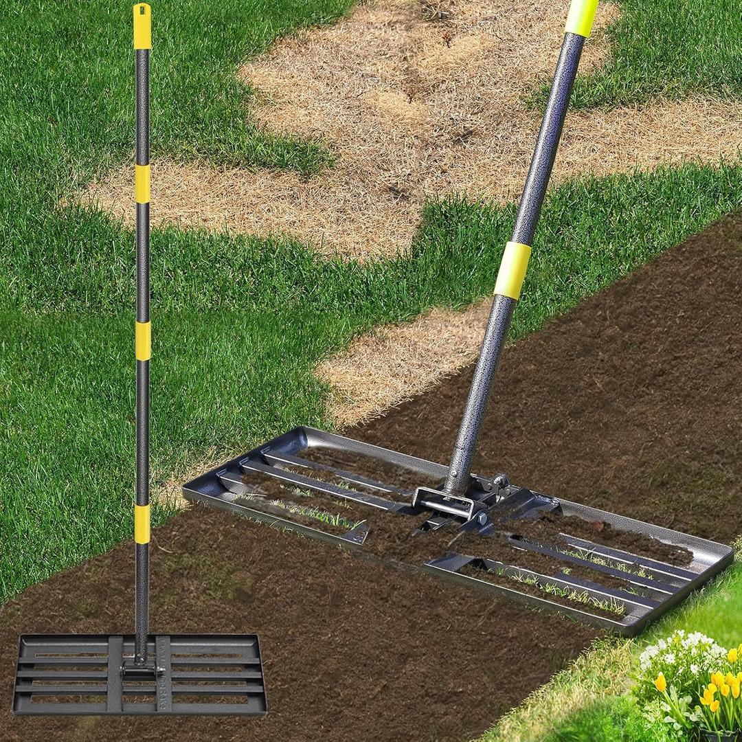Lawn Leveling Rake,30x10 Inch Ground Plate,58 Inch Adjustable Long Handle Yard Level Tool with Curved Edge,Heavy Duty Large Landscaping Lawn Leveler for Grass, Golf Field, Soil Sand Dirt Spreader