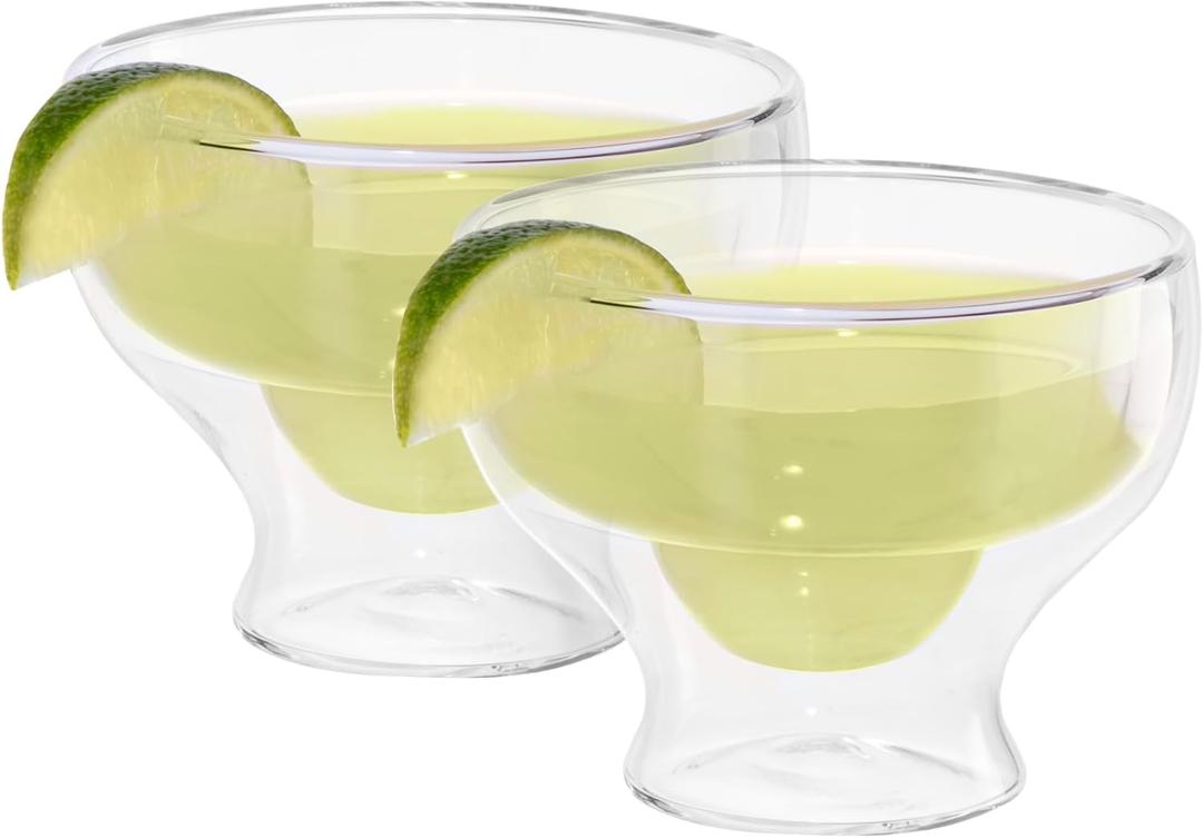 Oggi Margarita Double Wall Insulated Glass Ideal for Margaritas and Cocktails, Stays Cool Longer Even Outdoors, Visually Stunning, 10oz / 300ml, Set of 2 (Clear)