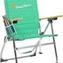 Tommy Bahama Hi-Boy 7-Position Folding Beach Chair with Cup Holder and Zippered Storage Pouch (Green)