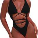 Sovoyontee 2025 Women's Sexy Cheeky One Piece Swimsuits High Cut Thong Bikini Bathing Suit Monokini (Black) XL