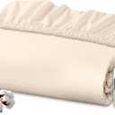Royale Linens 100% Organic Cotton Fitted Sheet - Percale Weave - Super Soft Deep Pocket Bottom Sheets - White Elastic Sheet Full Size - Full Fitted Sheets Only - (54"x75"+15", Cream)