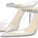 JANSEVEN Mules Flats For Women Closed Toe Flat Sandals With Rhinestone Pointy Slip On Patent Leather 4 Inches Bridal Wedding Shoes Sexy (9)