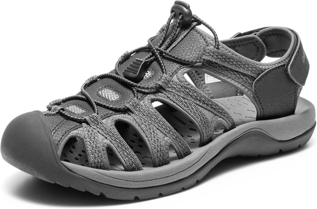DREAM PAIRS Men's 160912-M-NEW Adventurous Summer Outdoor Sandals (7, Black/Dark/Grey)