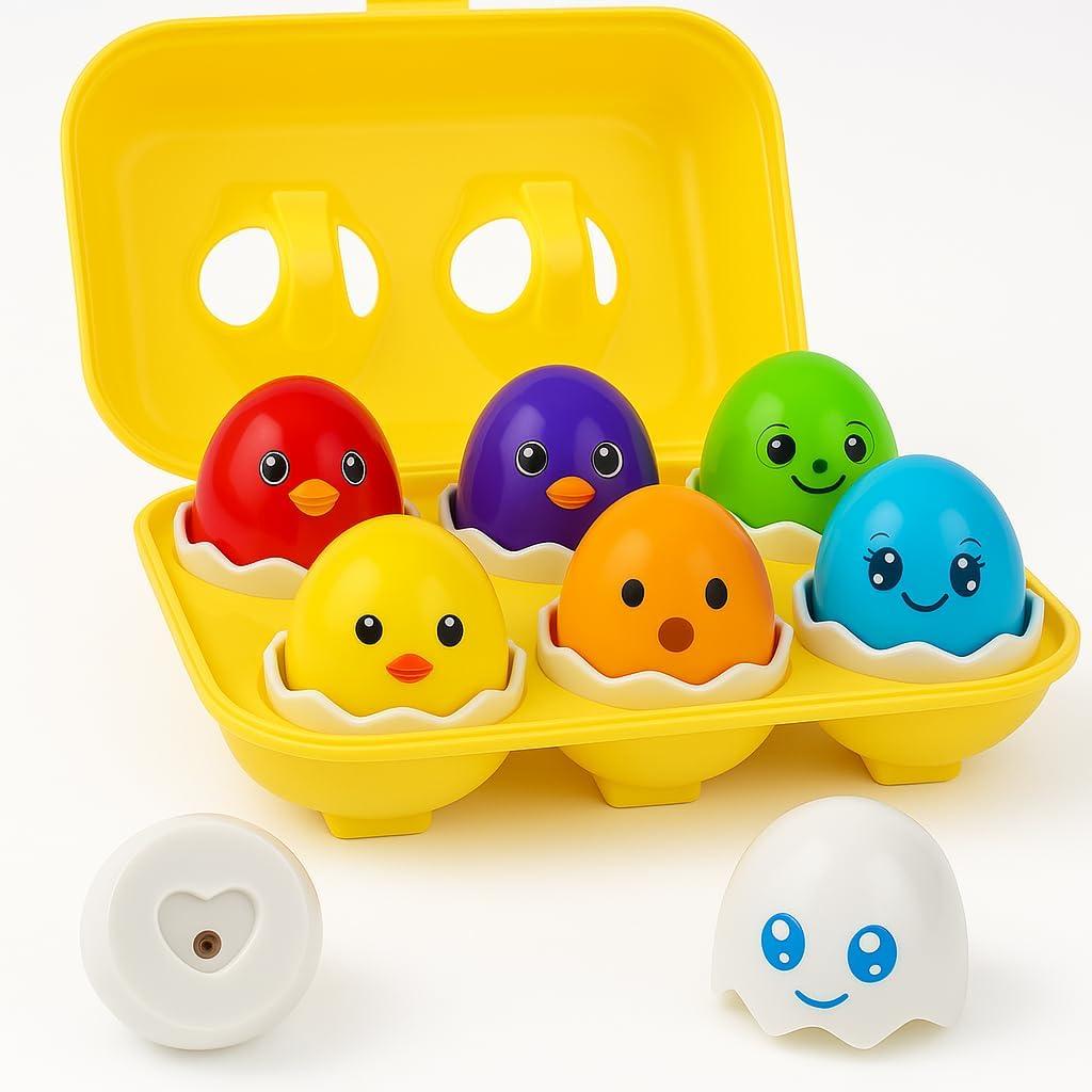 3 x ArtCreativity Matching Eggs Toy for Toddlers 1-3  Educational Egg Toys with Squeaking Effect  Color Sorting, Teaches Emotions, Shapes & Colors  Fun Learning Toys  Carton of 6 Matching Eggs
